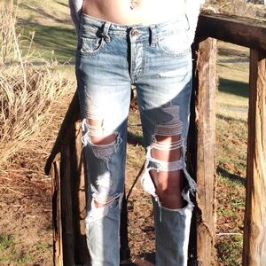Distressed Denim Blue Jeans Size OO Regular